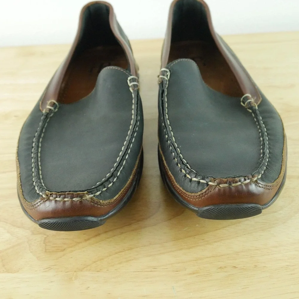 Allen Edmonds Boulder Mens 12 D Black Brown Leather Driving Loafers Moc Toe Shoe
